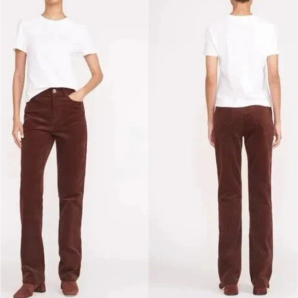 STAUD Womens Chisel Corduroy Pants Mahogany Solid Straight Button Zip Closure 2 - Picture 1 of 12